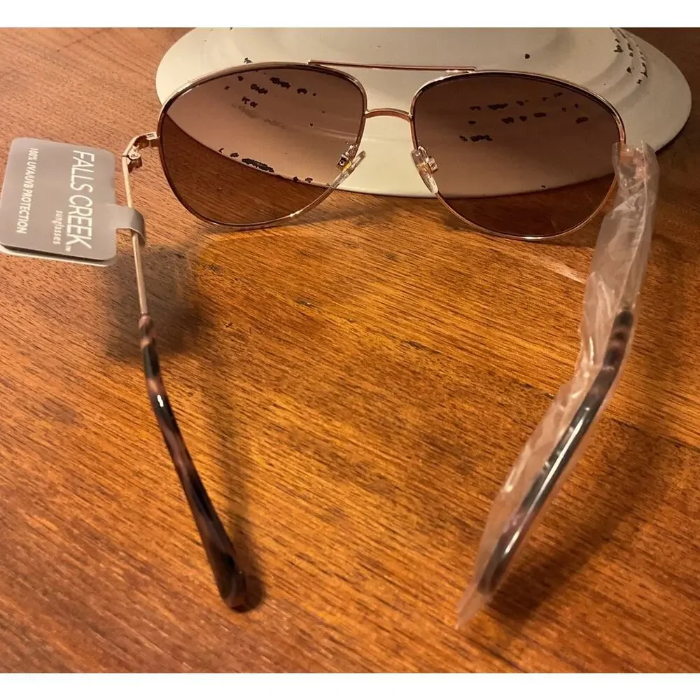 NWT Falls Creek Aviator Gold Metal Rim Tortoise Shell Ear PCs